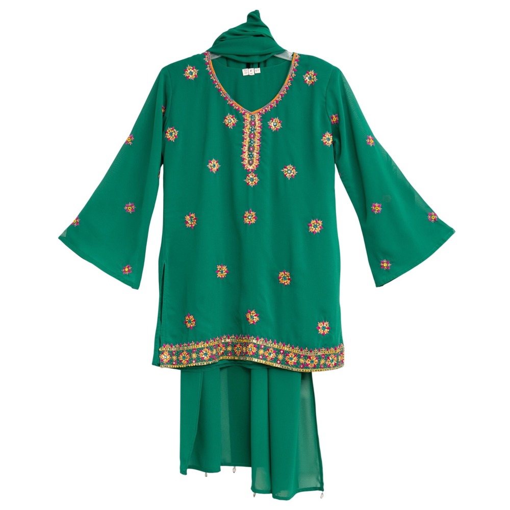 Embroidered Indian Kurta Sequin Top Dupatta Scarf Ballywood‎ Ethnic Boho Beaded